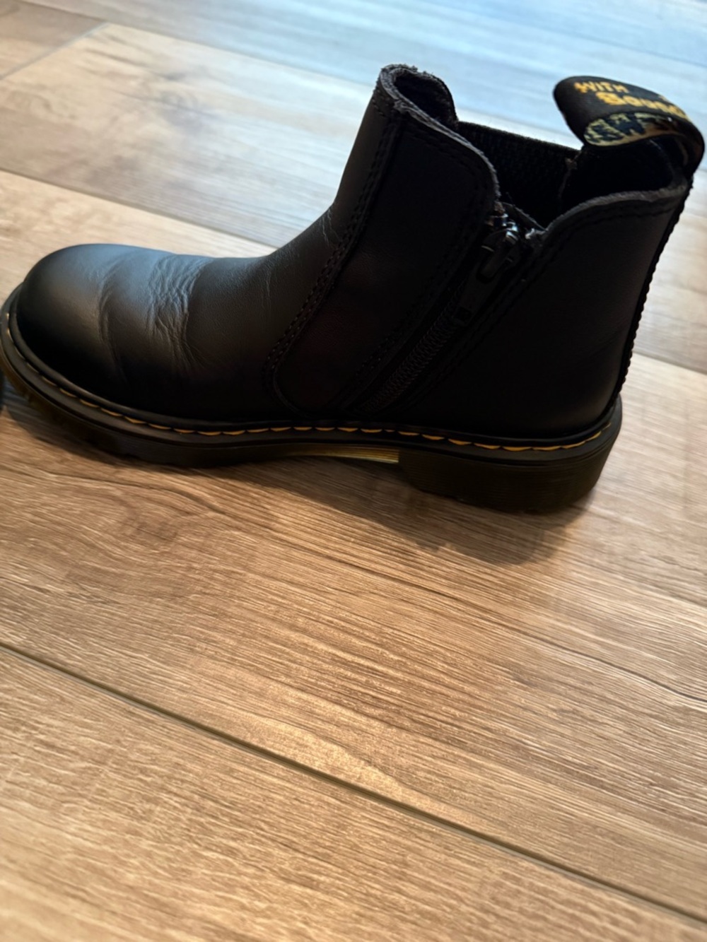 Dr. Martens Black Leather Chelsea Ankle Boots with Yellow Stitching - Kids - Picture 6 of 10